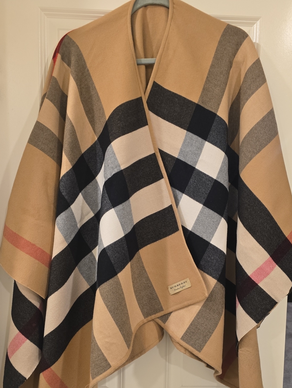 Burberry Camel Black Check Wool Poncho/Cape